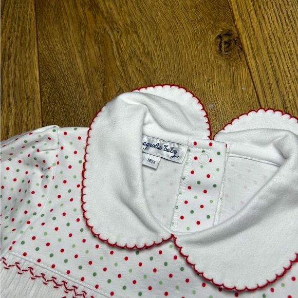 NWT Magnolia Baby polka dot Christmas dress with smocked wreaths - Size 18M - Picture 4 of 9
